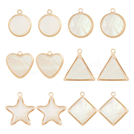 12Pcs 6 Styles Natural Shell Pendants BSHE-TA0002-06-1