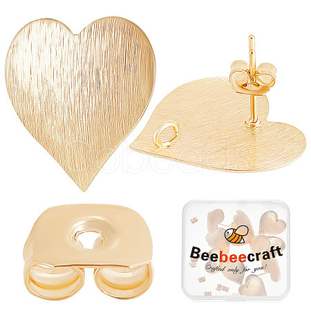 Beebeecraft 20Pcs Brass Heart Stud Earring Findings KK-BBC0004-89-1