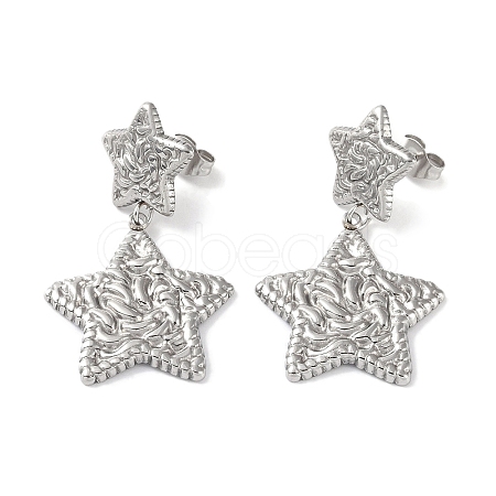 Non-Tarnish Texture Star 304 Stainless Steel Dangle Earrings EJEW-L283-044P-1