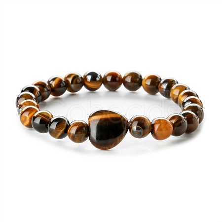 Fashionable Heart & Round Natural Tiger Eye Beaded Stretch Bracelets for Women Men EN4450-3-1