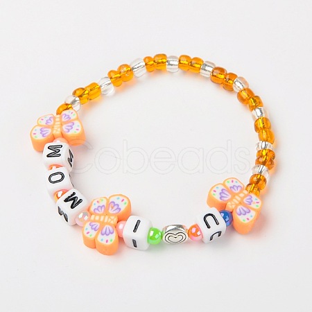 Handmade Polymer Clay Butterfly Stretchy Bracelets for Kids BJEW-JB01393-01-1
