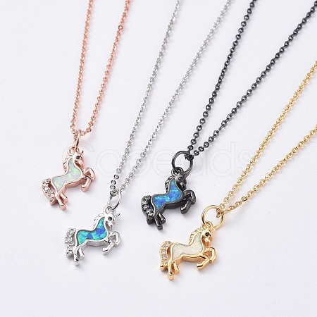 Unicorn Brass Pendant Necklaces NJEW-JN02575-M-1