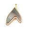 Brass Micro Pave Clear Cubic Zirconia Pendants, Natural Black Lip Shell Whale Tail Charms, Real 18K Gold Plated, 20x13x1.8mm, Hole: 2.5x1.5mm