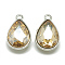 Alloy Glass Pendants, Faceted, teardrop, Platinum, Pale Goldenrod, 19x12x6mm, Hole: 1.5mm