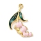 Alloy Enamel Pendants, Long-Lasting Plated, Golden, Flower Charm, Pearl Pink, 29.5x21x3.5mm, Hole: 1.6mm