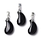 Natural Obsidian Pendants, Magatama Shaped Charms with Platinum Tone Brass Snap on Bails, Long-Lasting Plated, Lead Free & Cadmium Free, 21.6x11.3x7.1mm, Hole: 5x4mm