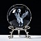 Carving Crystal Ball, Glass Sphere Decoration, with Platinum Tone Alloy Stand, Clear, Horse, 60mm