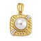 Ion Plating(IP) 304 Stainless Steel Pendants, with ABS Imitation Pearl, Golden, Square, 18.5x15.5x7mm, Hole: 5x2.5mm