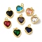 Heart Brass Glass Charms, Real 18K Gold Plated, with Jump Ring, Mixed Color, 13x10x4.5mm, Hole: 3mm