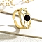 Brass Micro Pave Cubic Zirconia Solitaire Ring, Cuff  Rings with Glass, Evil Eye, Black, Inner Diameter: adjustable