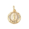 Brass Micro Pave Clear Cubic Zirconia Pendants, with Enamel and Jump Ring, Real 18K Gold Plated, Flat Round, 13.5x11.5x2.5mm, Hole: 3mm