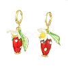 Lampwork Strawberry with Plastic Pearl Flower Dangle Leverback Earring EJEW-TA00130-1