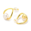 Brass Teardrop Stud Earrings with Natural Pearl Beaded EJEW-Z020-03G-2