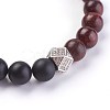 Natural Black Agate and Sandalwood Stretch Bracelets BJEW-JB03937-02-2