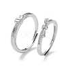 Valentine's Day Brass Pave Clear Cubic Zirconia Adjustable Couple Rings RJEW-Z023-01A-1