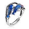 Double Lucky Koi Fish with Lotus Rhodium Plated 925 Sterling Silver Adjustable Ring with Eanmel for Women JR928A-1
