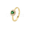 Flat Round Glass Adjustable Ring with Cubic Zirconia RJEW-S049-009G-3