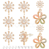 BENECREAT 8Pcs Brass Pave Clear Cubic Zirconia Flower Stud Earrings Finding KK-BC0011-13-1