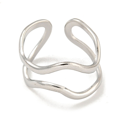 Non-Tarnish 304 Stainless Steel Irregular Open Cuff Ring for Women RJEW-A043-26P-1