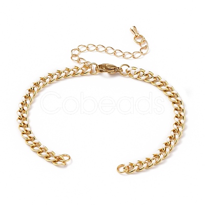 Two Tone Handmade Brass Curb Chain Bracelet Makings AJEW-JB00850-1