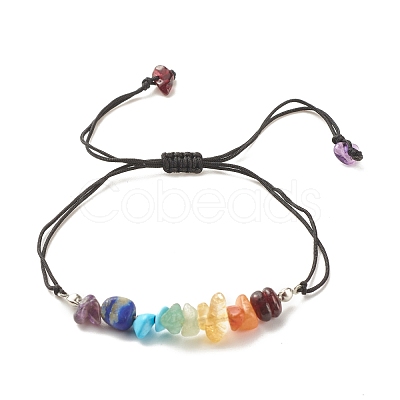 Natural & Synthetic Mixed Gemstone Chips Braided Bead Bracelet BJEW-JB08011-1