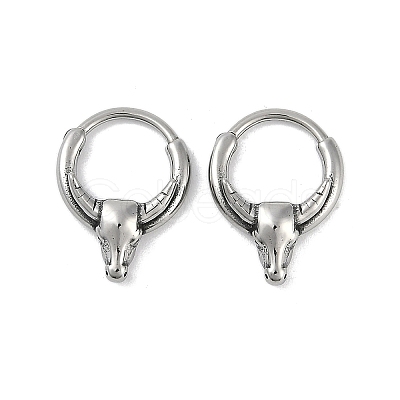 Cattle Head 316 Surgical Stainless Steel Hoop Earrings EJEW-G416-25AS-1