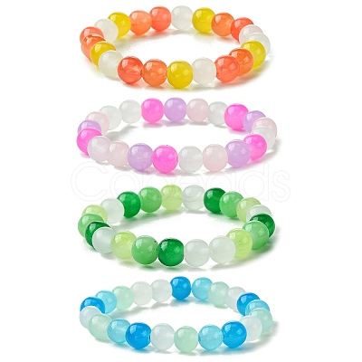 8mm Baking Painted Imitation Jade Glass Round Beaded Stretch Kids Bracelets for Girls Boys BJEW-JB10895-1