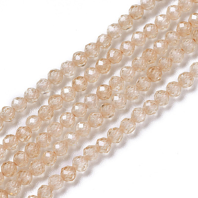 Cubic Zirconia Beads Strands X-G-F596-48F-3mm-1