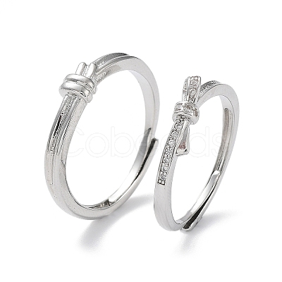 Valentine's Day Brass Pave Clear Cubic Zirconia Adjustable Couple Rings RJEW-Z023-01A-1