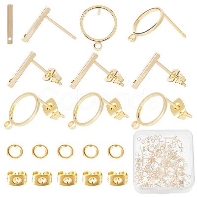 CREATCABIN 60Pcs 2 Styles Ring & Rectangle Shape Brass Stud Earring Findings DIY-CN0002-59-1