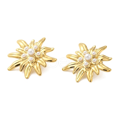 304 Stainless Steel Shell Pearl Flower Stud Earrings for Women EJEW-U020-24G-1