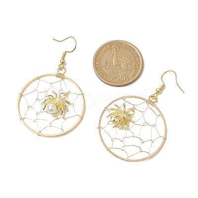 Copper Wire Wrapped Spider Web & Spider Dangle Earrings EJEW-JE05827-1