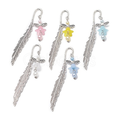 Acrylic Flower Angel Bookmark with Imitation Pearl AJEW-JK00225-1