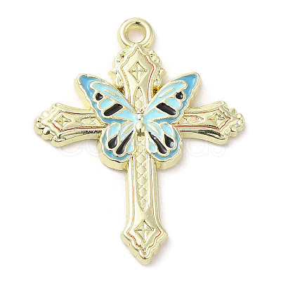 Light Gold Plated Alloy Enamel Pendants ENAM-L041-04A-1