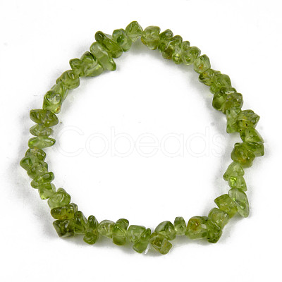 Unisex Chip Natural Peridot Beaded Stretch Bracelets BJEW-S143-51-1