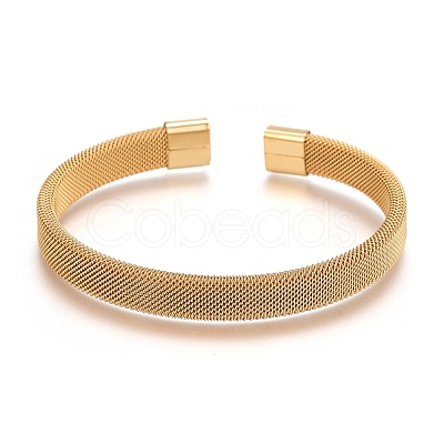 Unisex 304 Stainless Steel Mesh Bangles BJEW-L643-15-1