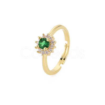 Flat Round Glass Adjustable Ring with Cubic Zirconia RJEW-S049-009G-1