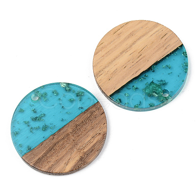 Transparent Resin & Walnut Wood Pendants X-RESI-S389-025A-B03-1