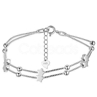 Anti-Tarnish Rhodium Plated 925 Sterling Silver Satellite Chain Multi-strand Bracelets with Star Beaded JB708A-1