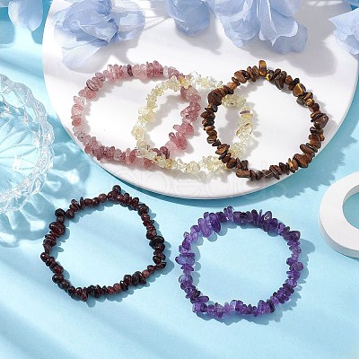 12 Constellation Natural Mixed Gemstone Chip Beaded Stretch Bracelets Sets for Women Men BJEW-JB10264-11-1