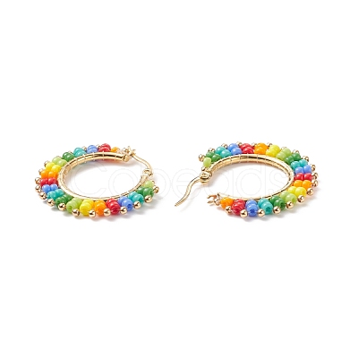 Glass Seed Braided Hoop Earrings EJEW-TA00124-1