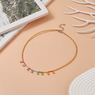 Brass Teardrop Pendant Necklace with Glass Seed Beaded for Women NJEW-JN04227-1