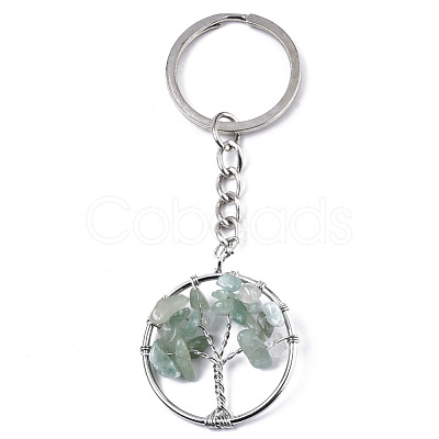 Natural Green Aventurine Chips Chakra Keychain G-N0326-003F-1