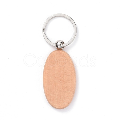 Natural Wood Keychain HJEW-P008-01-1