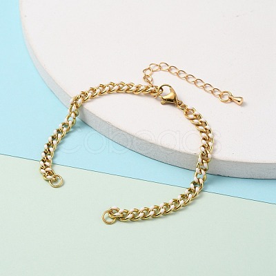 Two Tone Handmade Brass Curb Chain Bracelet Makings AJEW-JB00850-1