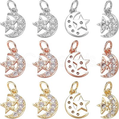 Nbeads 12Pcs 3 Colors  Brass Micro Pave Cubic Zirconia Charms ZIRC-NB0001-81-1