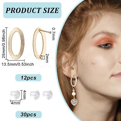 BENECREAT 12Pcs Brass Hollow Out Oval Stud Earring Findings KK-BC0011-01-1