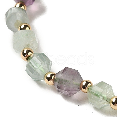 Faceted Natural Fluorite Stretch Beaded Bracelets BJEW-P318-01G-01-1