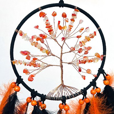 Tree of Life Woven Net/Web with Feather Pendant Decoration PW-WG35A45-01-1