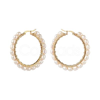 Natural Pearl Beads Brass Hoop Earrings EJEW-JE04565-1